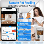 Frienhund Comedero automático para gatos con cámara 2K: alimentador automático para perros WiFi 5G con visión nocturna, dispensador de comida para gatos con contenedor grande de almacenamiento de