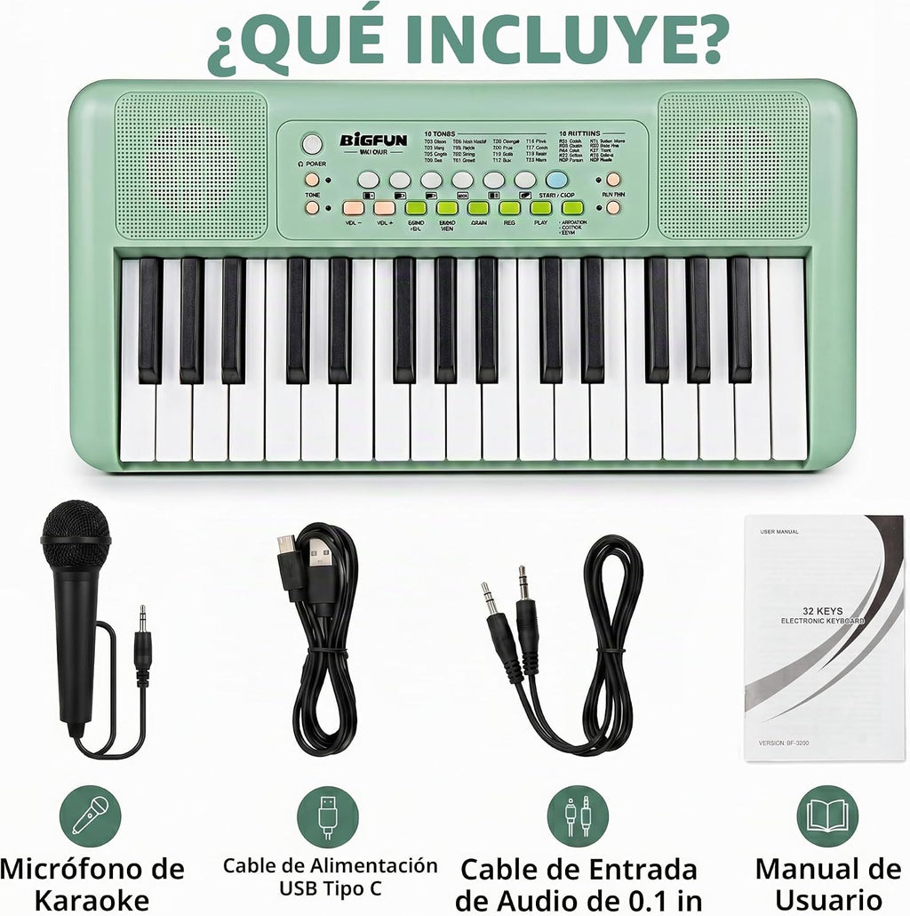 Piano de teclado de 32 teclas para niños con micrófono y altavoces
