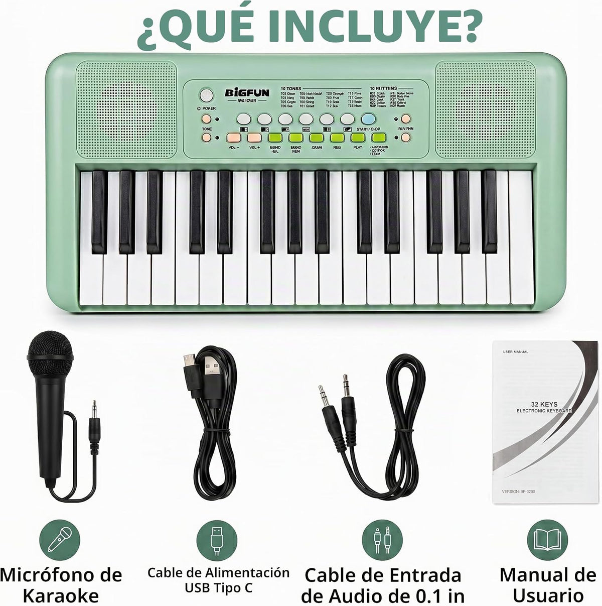 Piano de teclado de 32 teclas para niños con micrófono y altavoces