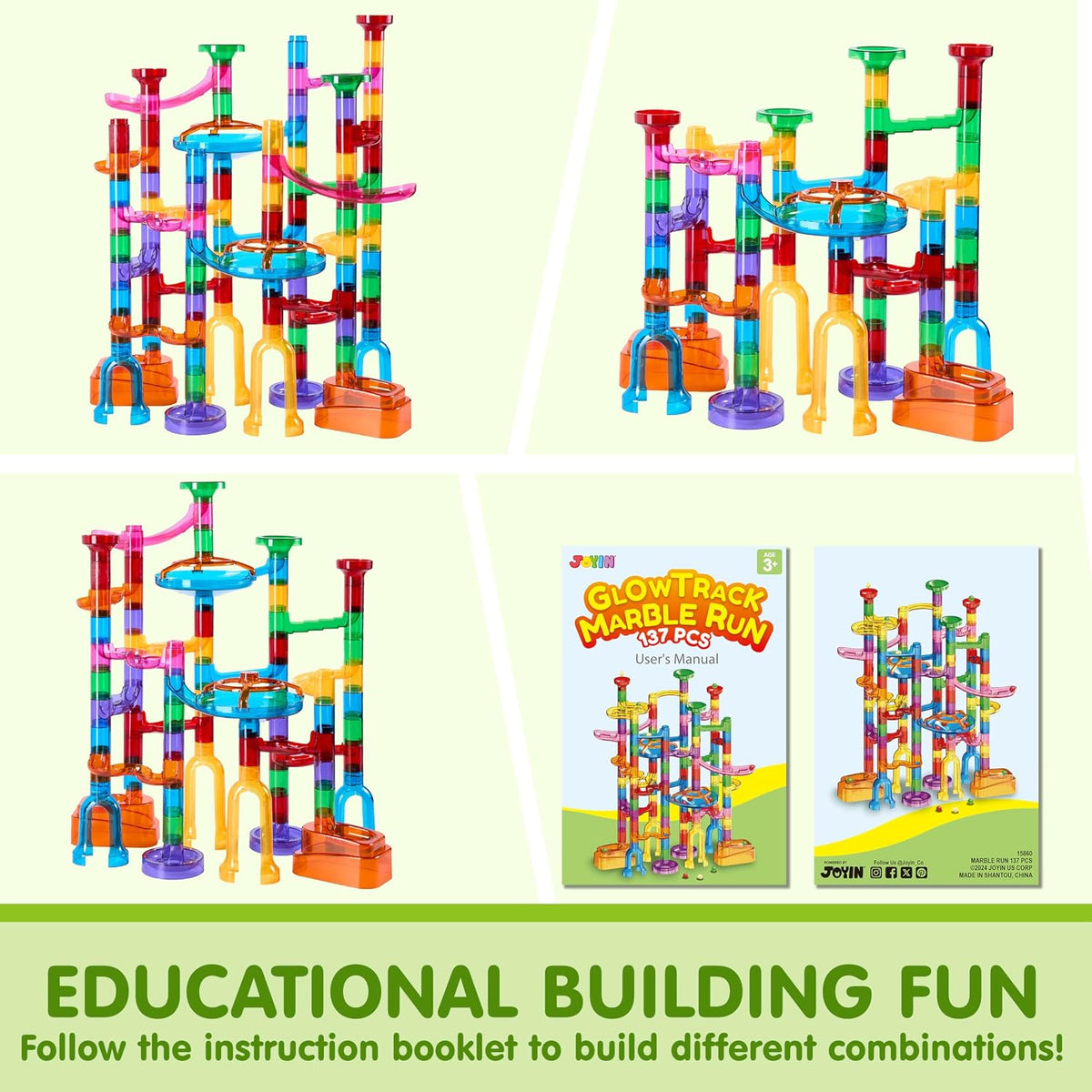 JOYIN 137 piezas de bloques de construcción con 15 canicas de plástico que brillan en la oscuridad, regalos de juguete STEM para niños y niñas, regalos de cumpleaños, rellenos de cesta de Pascua