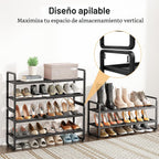 Estante metálico expandible para zapatero/closet, entrada y garaje, 2 niveles, negro