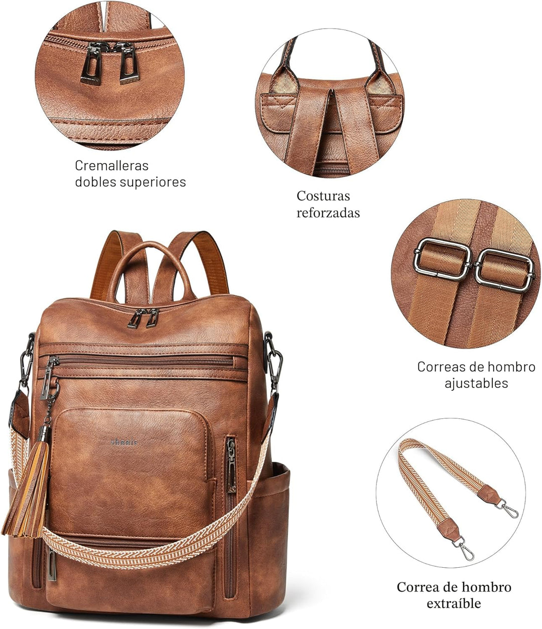 Shrrie Mochila de cuero vegano para computadora portátil para mujer...