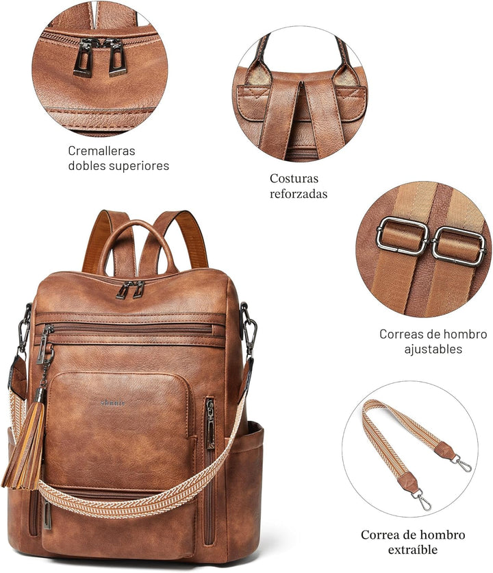 Shrrie Mochila de cuero vegano para computadora portátil para mujer...