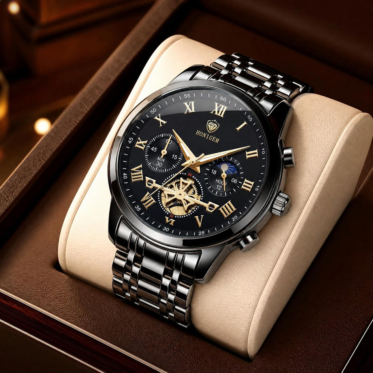 Relojes de negocios de cuarzo de acero inoxidable de cara grande de