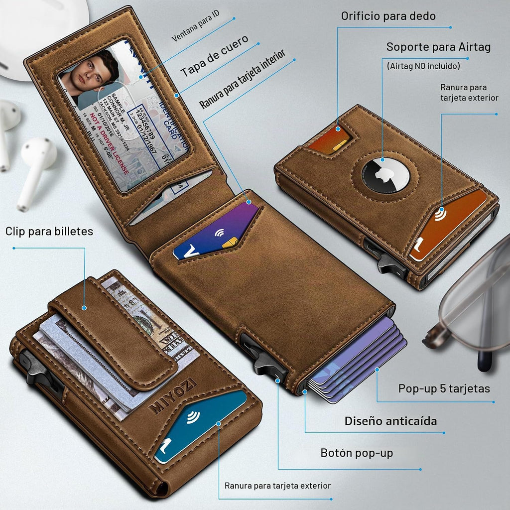 Airtag - Cartera para hombre con clip para dinero, 9 tarjetas, con