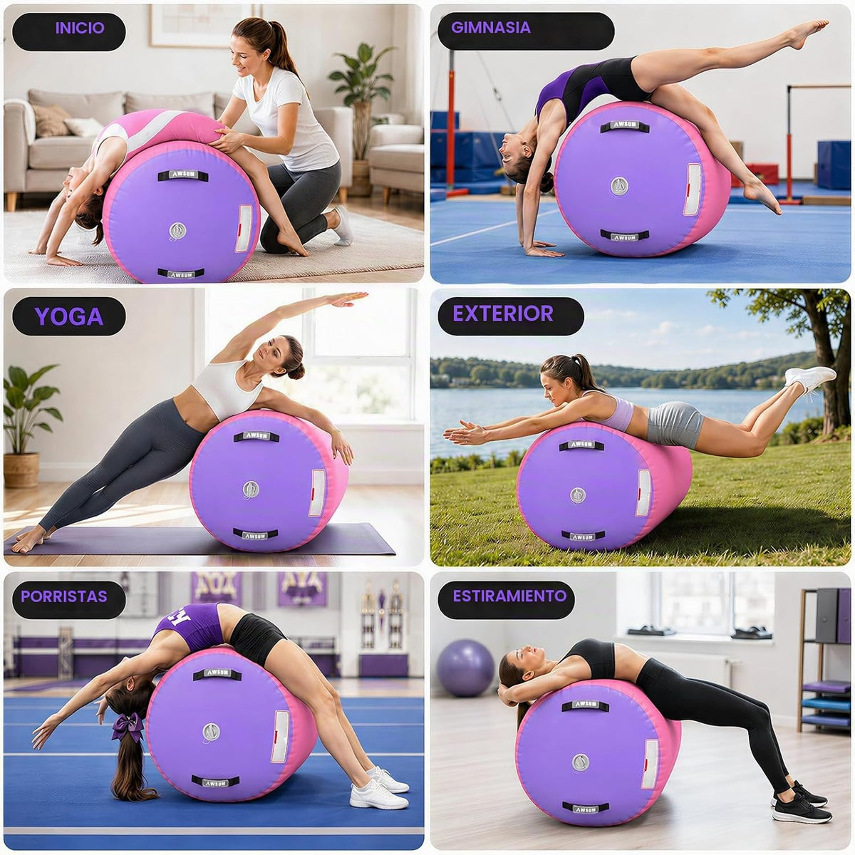AWSUM 1 pieza colchoneta de aire para gimnasia rodante e inflable para entrenamiento de saltos mortales hacia atrás para colchonetas de gimnasio octagonal, sin bomba eléctrica