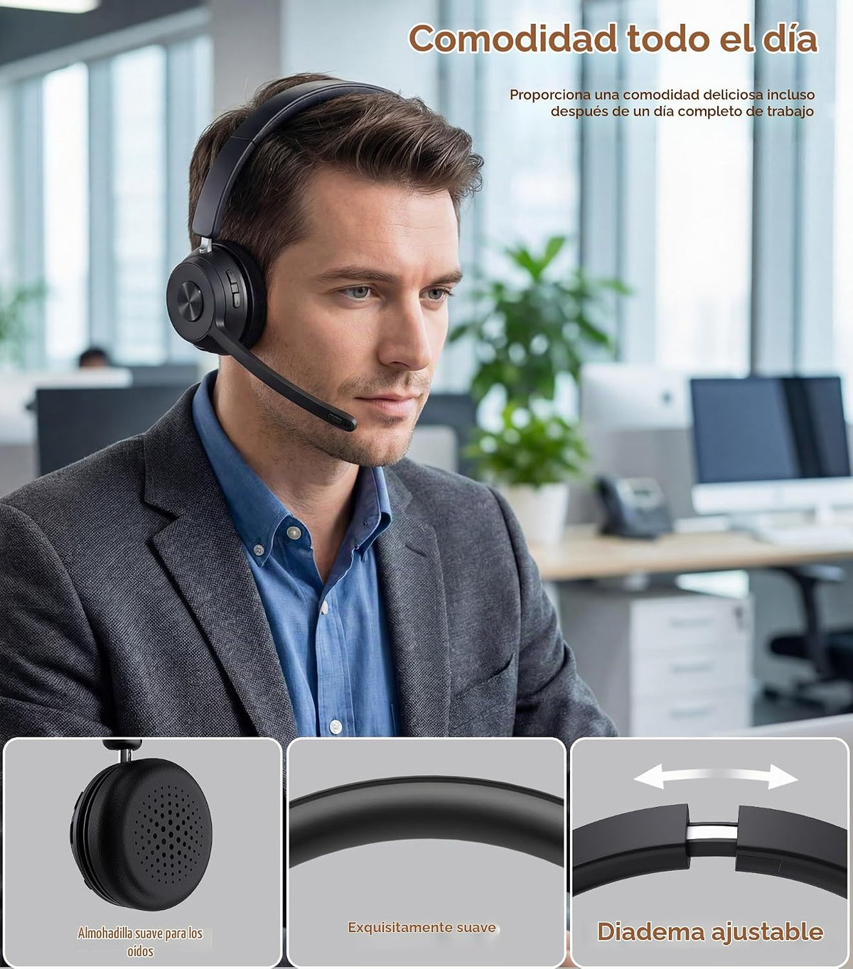 Auriculares inalámbricos con micrófono para el trabajo, auriculares