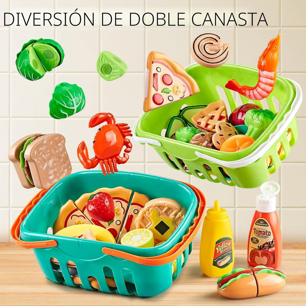 85pcs Play Food Sets para Kids Kitchen, Cutting Toy con 2 Baskets