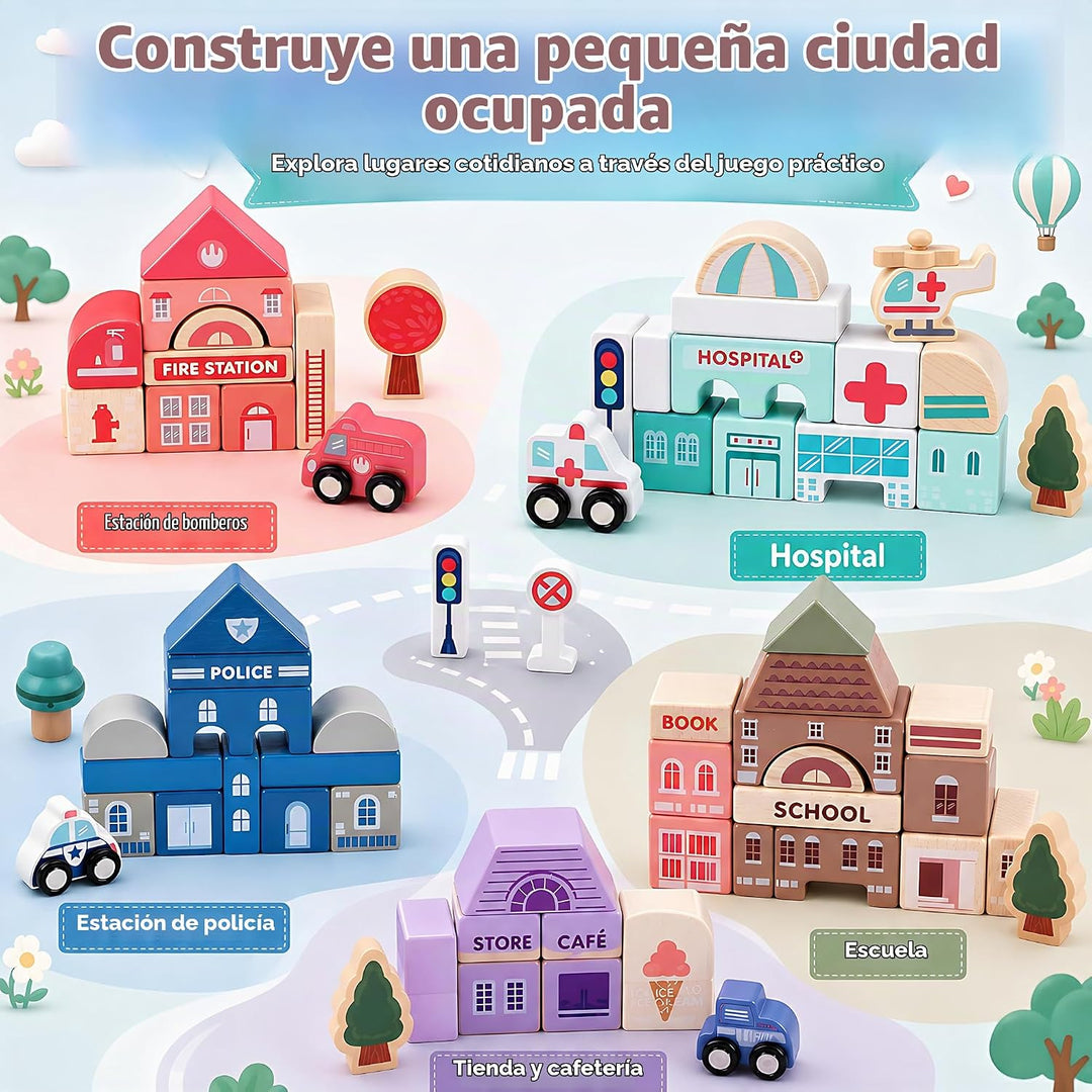 Juego de bloques de construcción de madera, apilador de construcció...