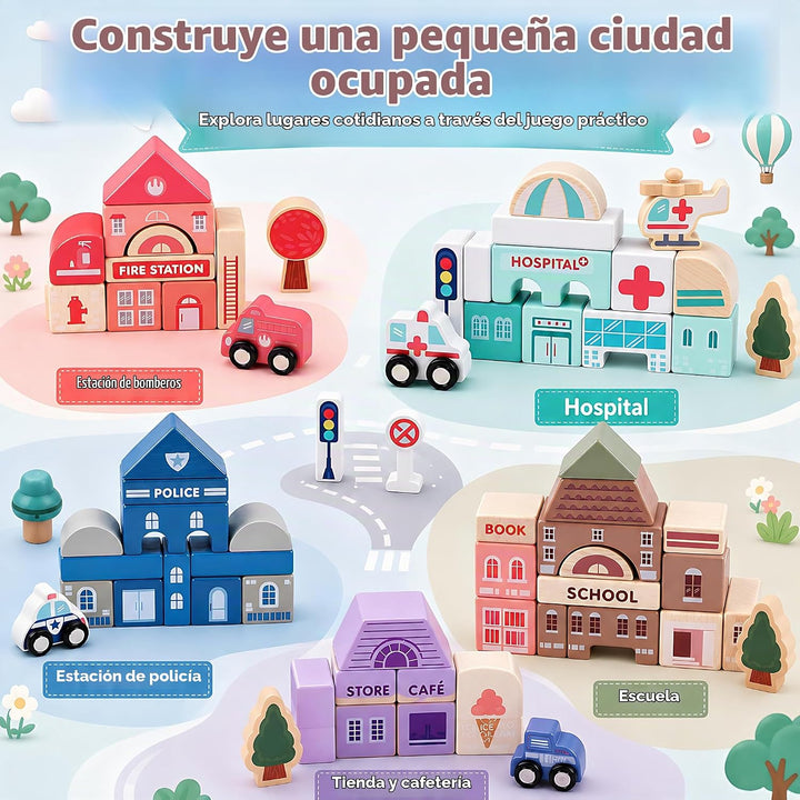 Juego de bloques de construcción de madera, apilador de construcció...