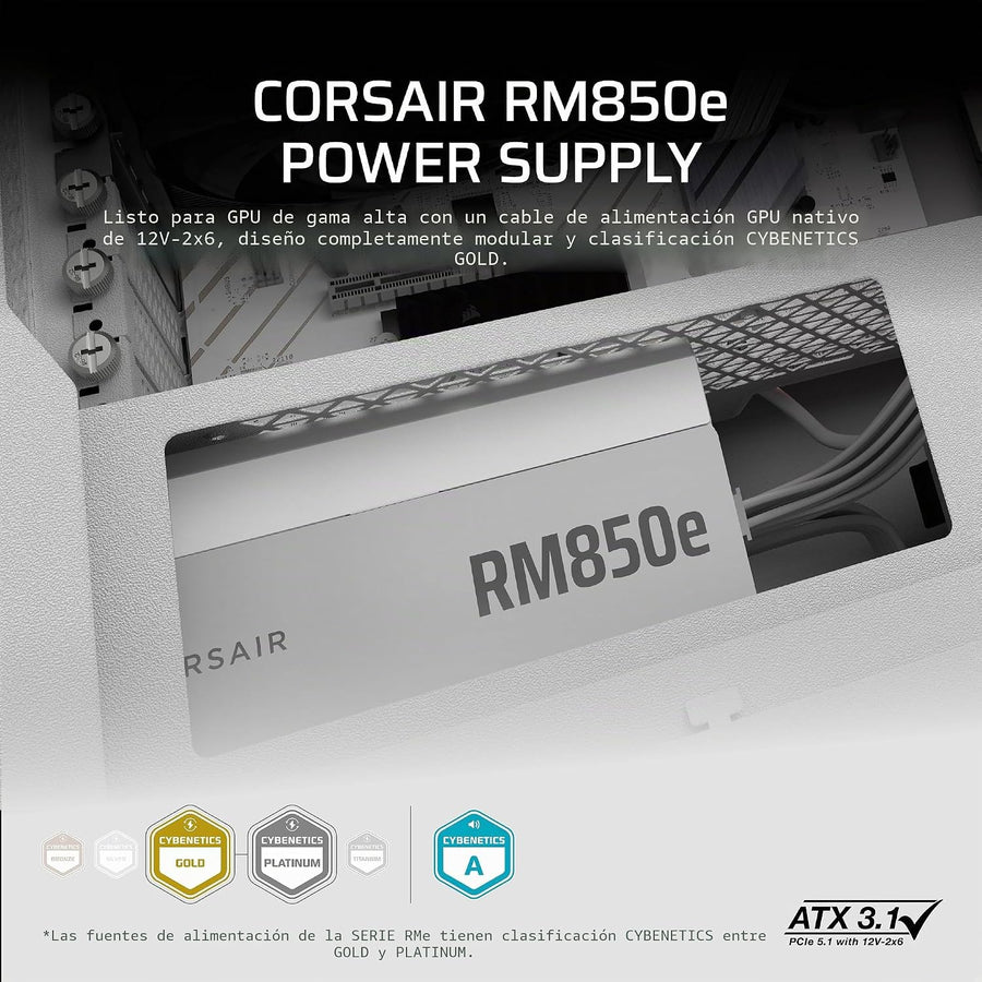 CORSAIR RM850e ATX 3.1 PCIe 5.1 Ready Fuente de alimentación comple...