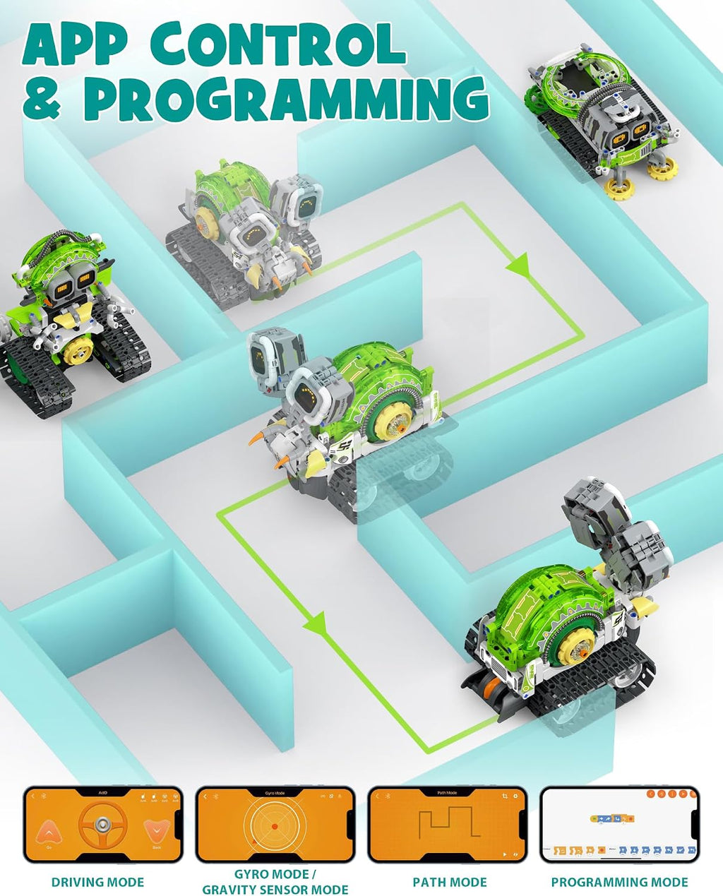 Opmind Kit de construcción de robot STEM RC 5 en 1, codificación de aplicaciones 478pcs, niños de 6 a 12 años