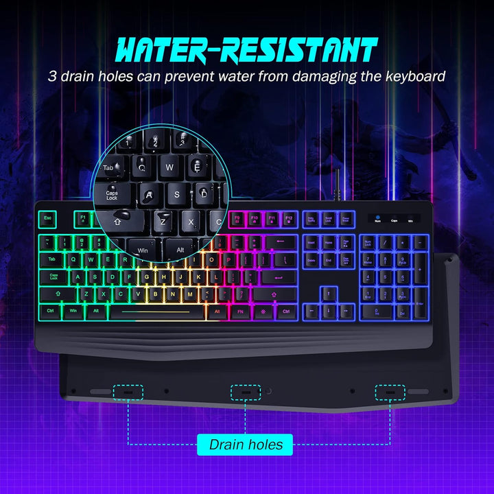 yesbeaut Teclado para juegos, retroiluminación LED arcoíris de 7 co...