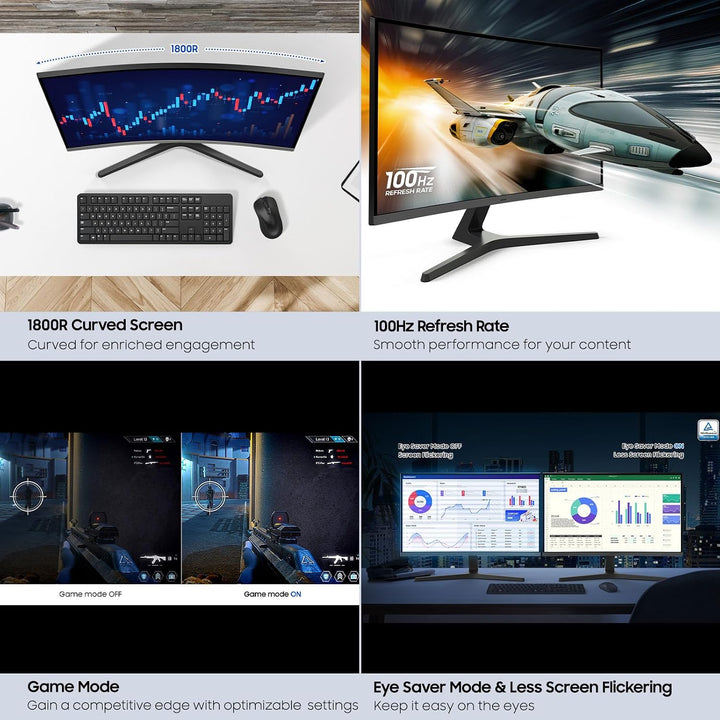 Samsung Monitor curvo S3 (S39GD) FHD de 100 Hz de 27 pulgadas, Modo...