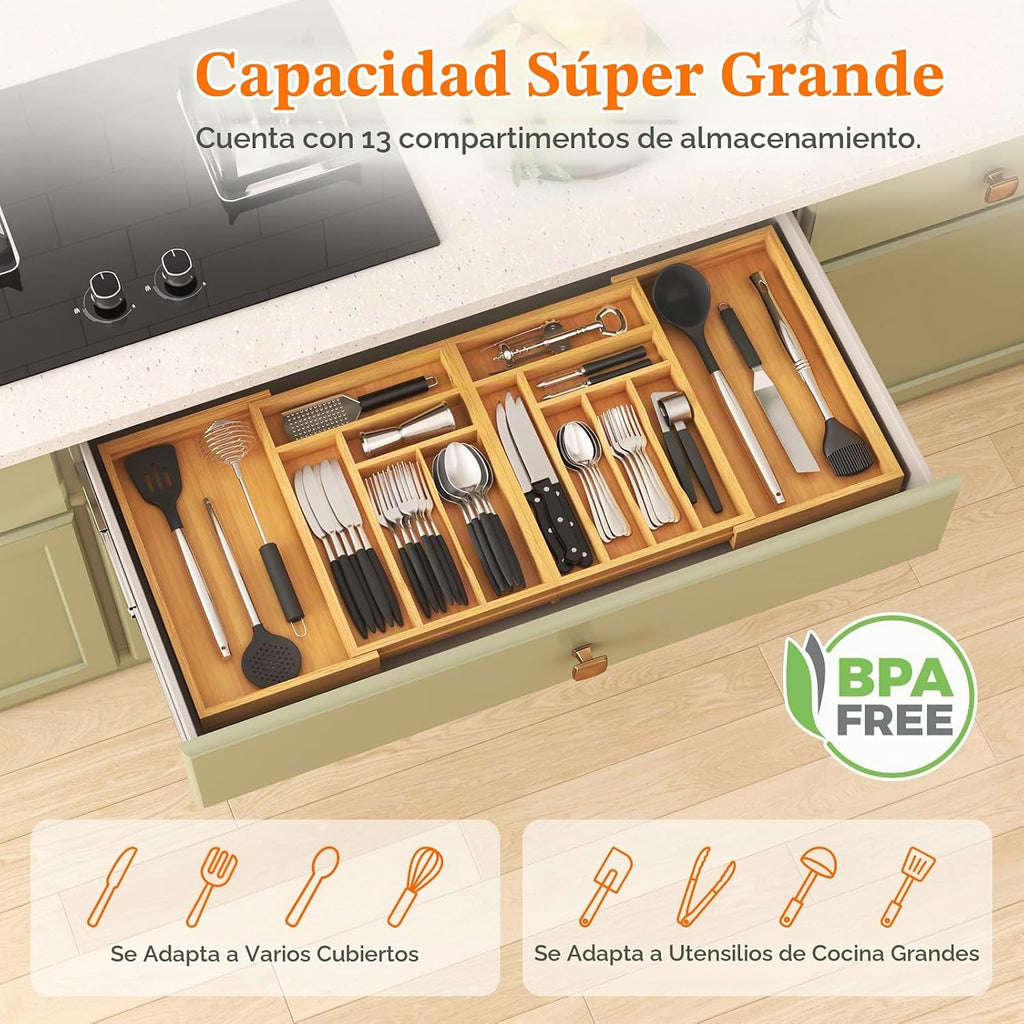 Lifewit Organizador de cajones de cubiertos grande, bandeja de utensilios