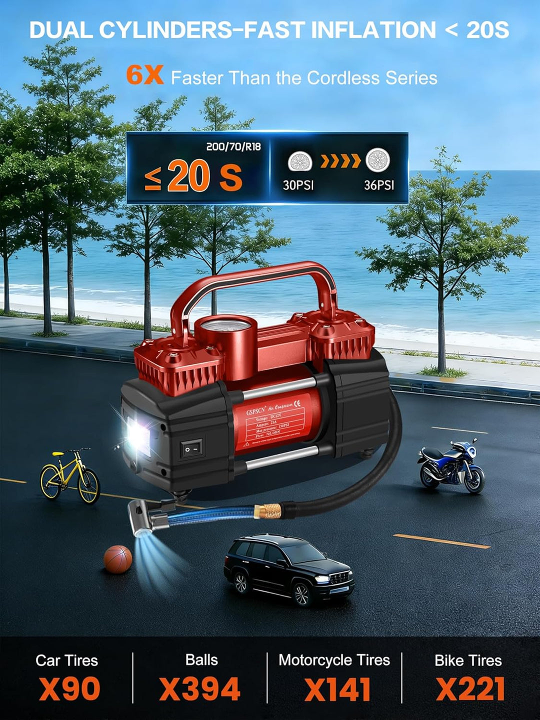 GSPSCN Compresor de aire de doble cilindro CC de 12 V para automóvi...