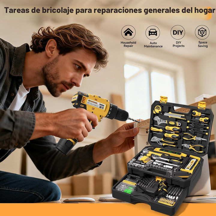 CRESOLVIA Kit de herramientas con taladro inalámbrico de potencia d...