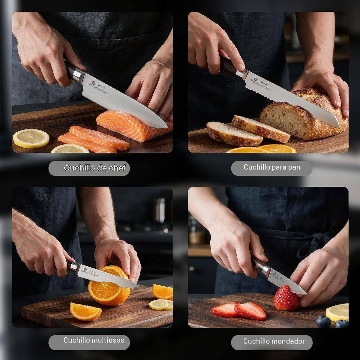 imarku Juego de cuchillos japoneses Santoku de acero inoxidable de 18