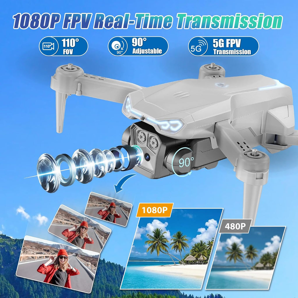 Drone plegable 1080P con cámara para niños y principiantes, juguete fácil de volar, regalo para niños y niñas, arranque con una tecla, giros 3D, selfie de gestos, 2 baterías
