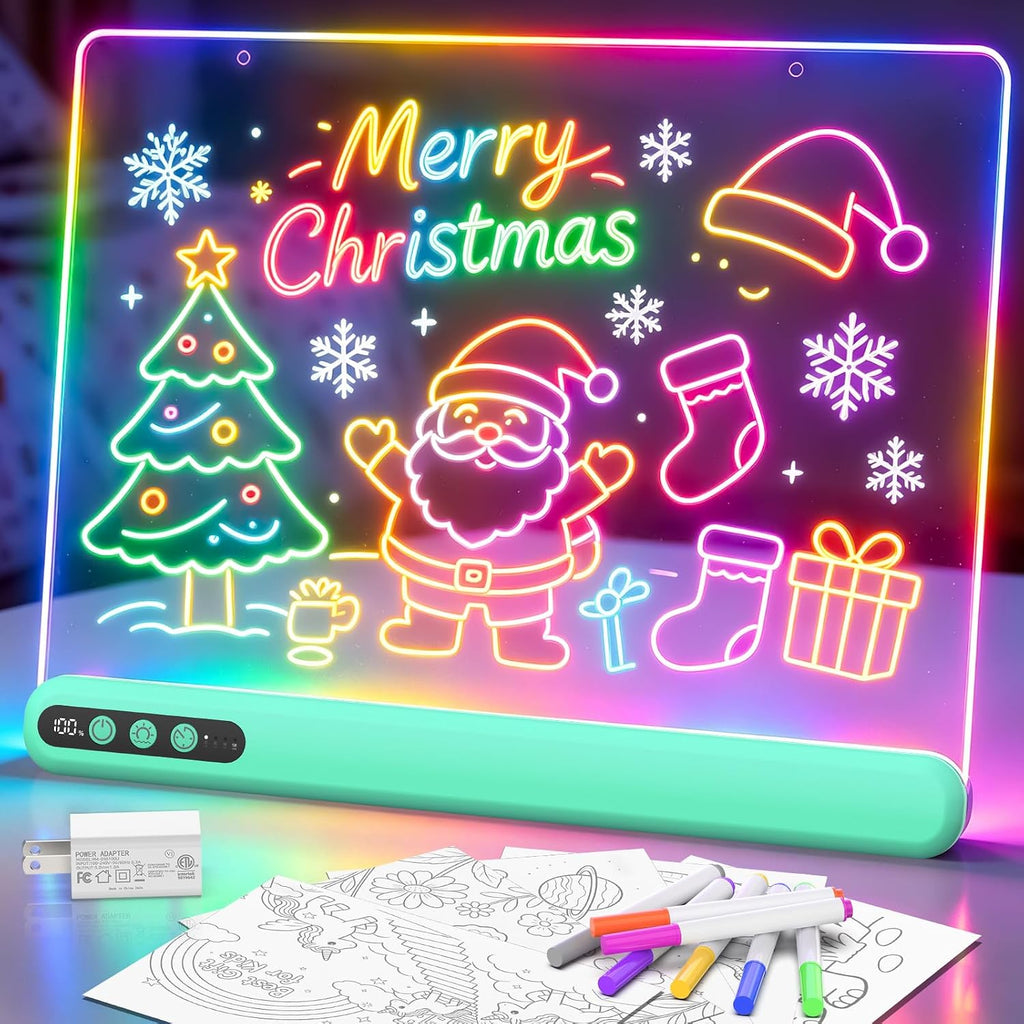 Tablero de dibujo LED de 16 pulgadas para niños, tablero de notas LED recargable con 7 colores, tableta de dibujo iluminada, 7 modos dinásticos, incluye adaptador, regalos de Navidad, cumpleaños