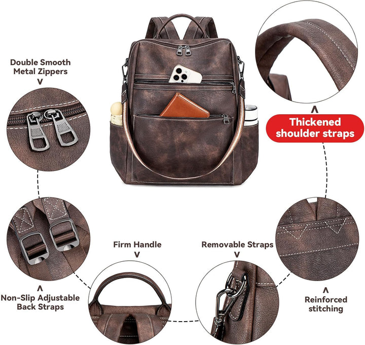 Mochila de cuero vegano para laptop AGLOD para mujer, mochila de 15...