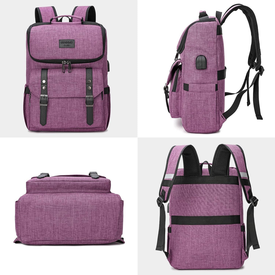 Mochila vintage para laptop con puerto de carga USB para mujeres y...