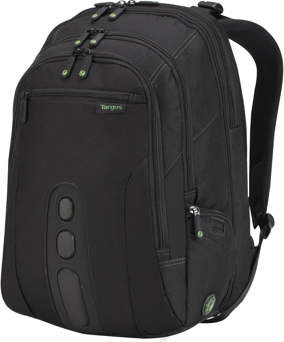 Targus Spruce EcoSmart - Mochila de viaje para laptop de 17 pulgadas, mochila de mano compatible con la TSA, bolsa para computadora portátil para trabajo y viajes, color negro (TBB019US)