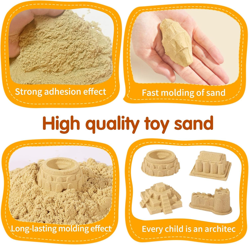 HONGTUO - Kit de arena de construcción para niños, arena sensorial con camiones de construcción y moldes de castillo, área de juego de arena inflable y cubo sensorial