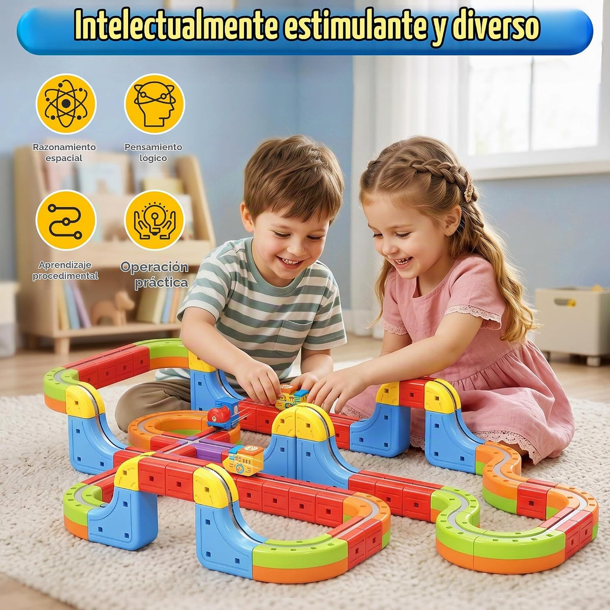Juego de tren eléctrico para niños, 321 piezas (118 pistas + 2 autos) juego de tren magnético para niños pequeños, juguetes STEM regalos de cumpleaños para niños de 3 a 12 años, kits de pista de
