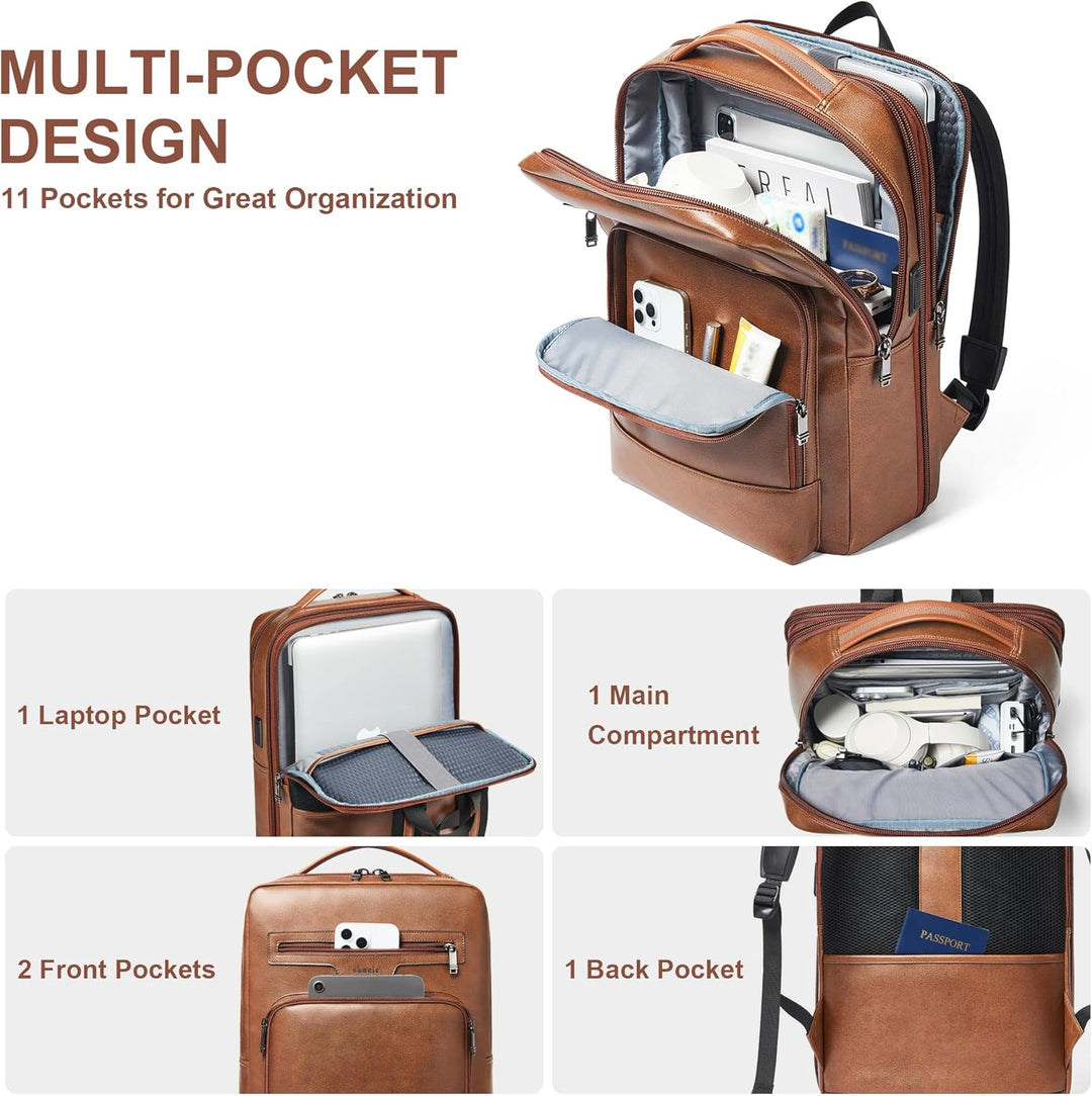 Mochila de cuero Shrrie para laptop para mujeres y hombres, mochila...