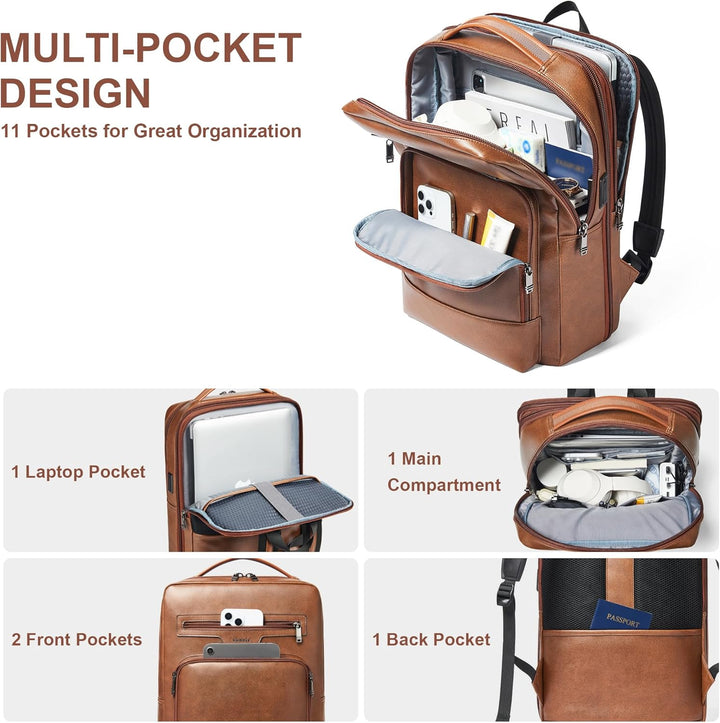 Mochila de cuero Shrrie para laptop para mujeres y hombres, mochila...