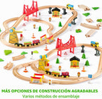 Juego de trenes de madera de 60 piezas, trenes magnéticos de juguete con pista de madera para niños de 3 a 8 años, juego de tren de grúa de construcción, regalo perfecto de cumpleaños de Pascua para nietos, niños y niñas