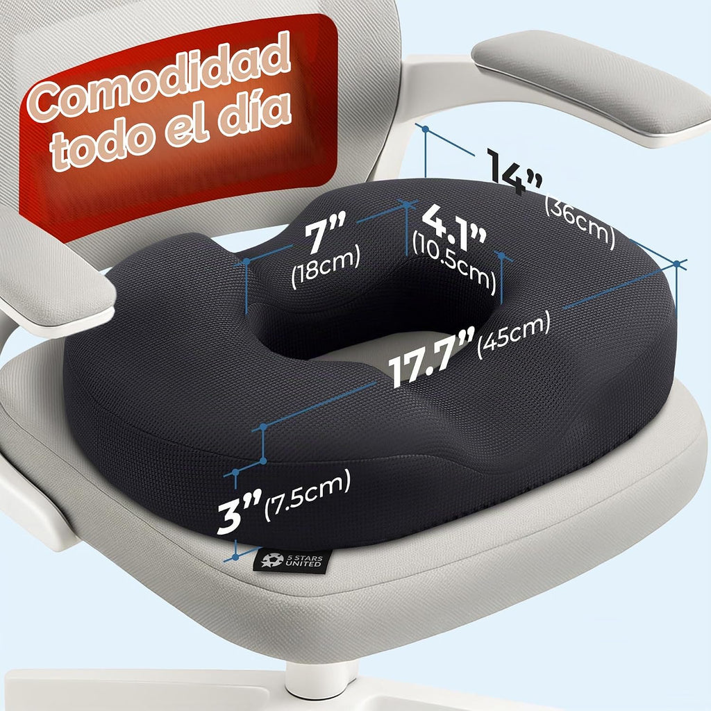 5 STARS UNITED - Almohada de dona para dolor de coxis y hemorroides, cojín de asiento grande de espuma viscoelástica para áreas propensas a llagas de cama y alivio de presión, apoyo para próstata