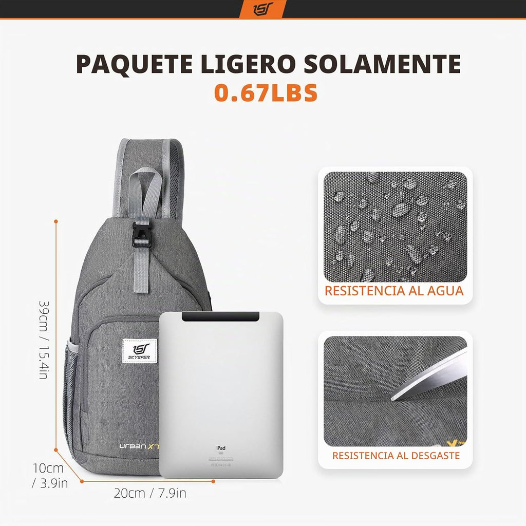 SKYSPER - Mochila de bandolera con bloqueo RFID, mochila cruzada en el hombro, mochila de viaje y senderismo, mochila de día para mujeres y hombres (gris oscuro)
