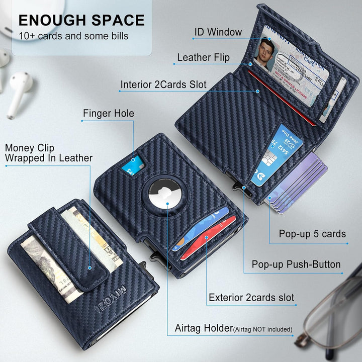 Miyozi - Billetera Airtag para hombre, con clip de dinero, estuche...