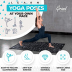 Esterilla de yoga instructiva extra grande con posturas impresas - 3 veces más grande y 2 veces más ancha que las esterillas de entrenamiento regulares - 150 posturas y estiramientos de yoga