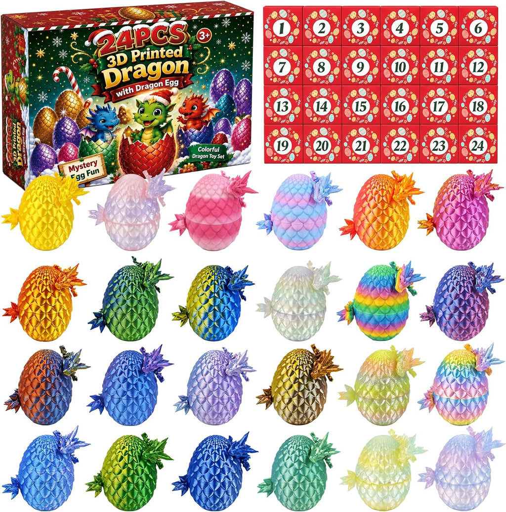 EIMONEY 24 huevos de dragón impresos en 3D con dragón en el interior, diseño de dragón movible realista, dragón impreso en 3D, juego de juguetes de dragón, animales coleccionables en 3D para adultos y
