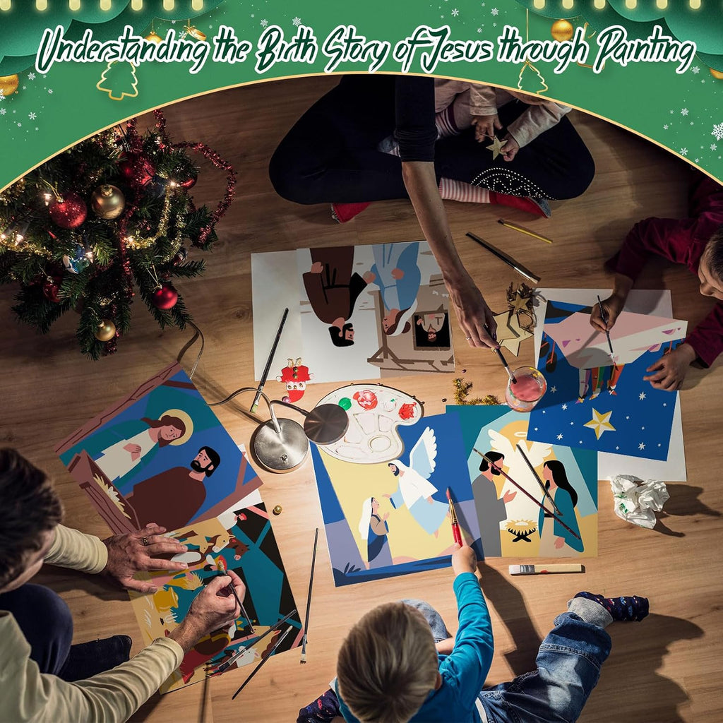 Kosiz Paquete de 10 Escenas de Natividad Navideñas para Pintar por Números para Niños y Adultos de 8x8 Pulgadas, Kits de Pintura al Óleo de Navidad, Artes de Lienzo de Acuarela Fácil para