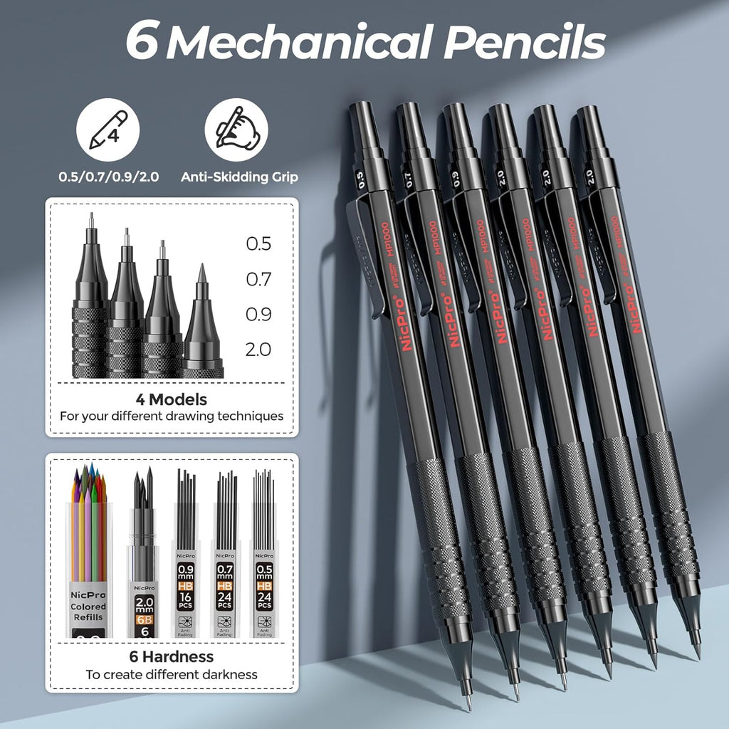 Nicpro Kit de suministros de dibujo artístico de 58 piezas en estuche de