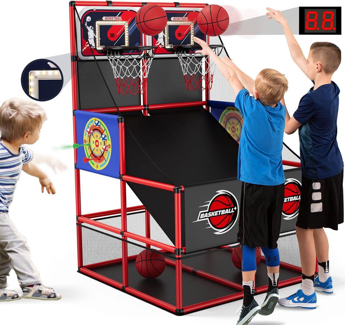 Dual Shot Basketball Arcade Game con Dartboard/Electronic Scoreboard