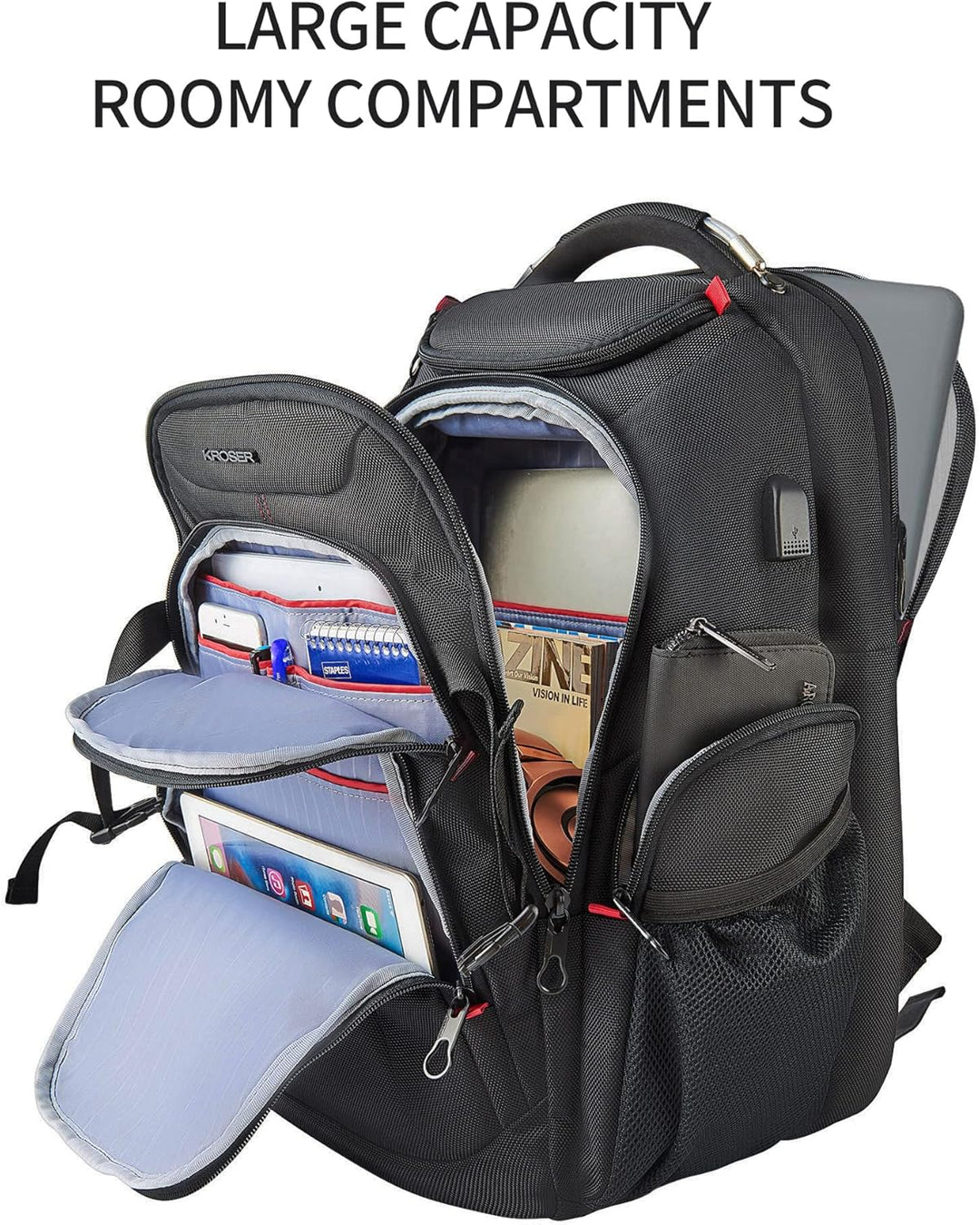 KROSER Mochila de viaje para laptop de 17.3 pulgadas, XL, mochila p...