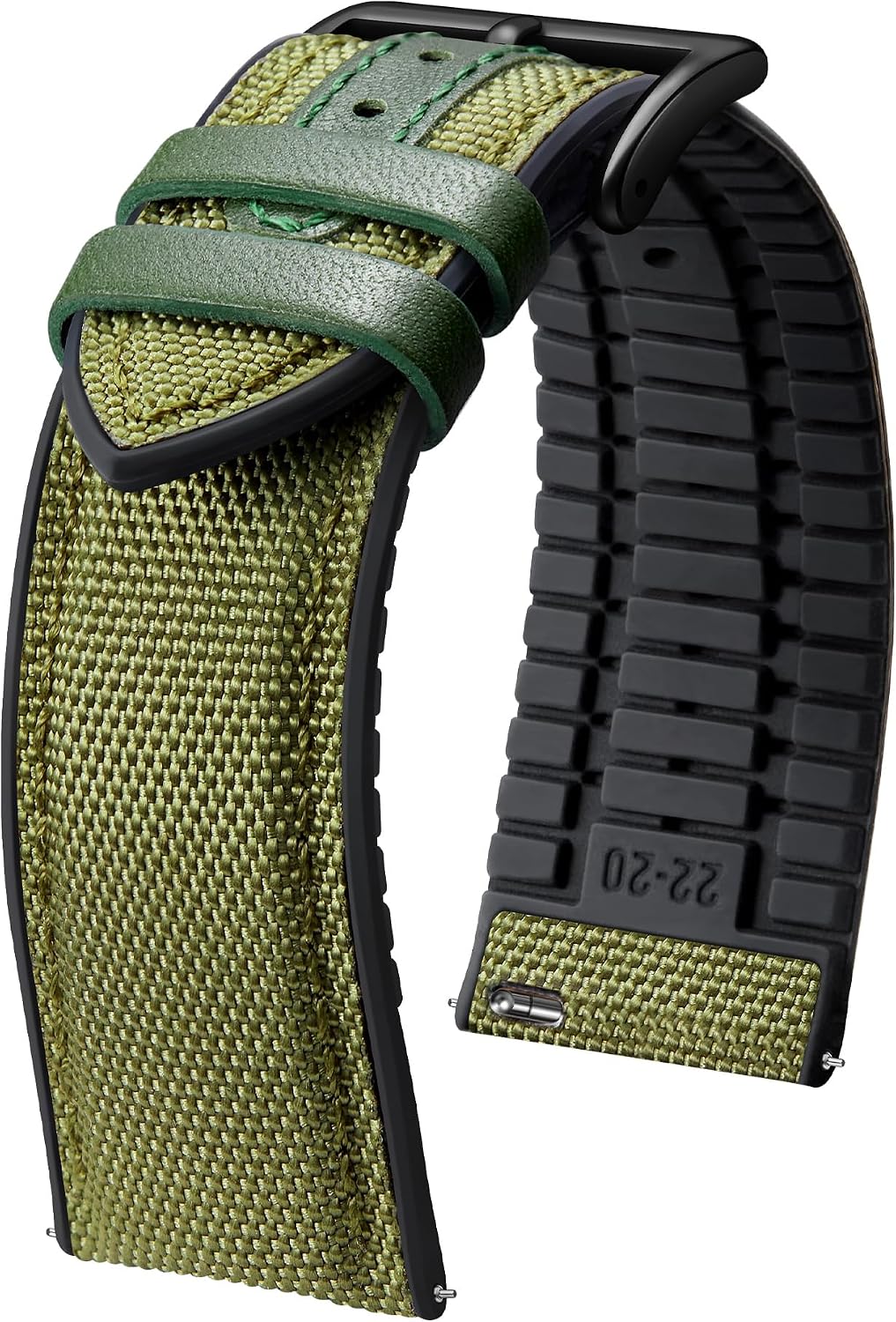 BINLUN - Correas de reloj de nailon y silicona de 18 mm, 19 mm, 20 mm, 21 mm, 22 mm de liberación rápida, correa híbrida de lona y goma de reloj de repuesto, hebilla de 9 colores plateada/negra para