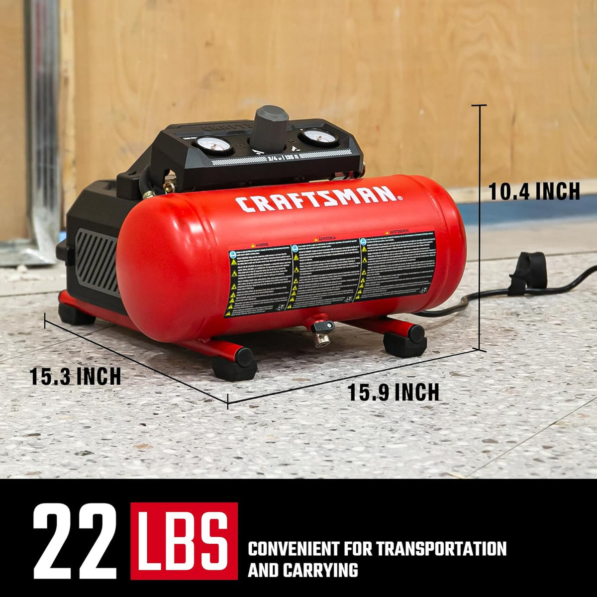 CRAFTSMAN Compresor de aire, 1.5 galones, 3\/4 HP, máximo 125 PSI,...