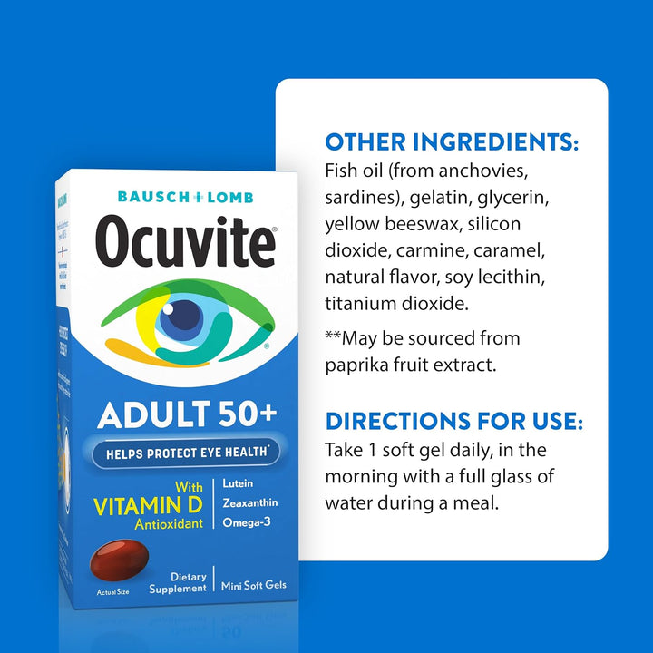 Ocuvite 50+ Suplemento de vitaminas y minerales para los ojos, mult...