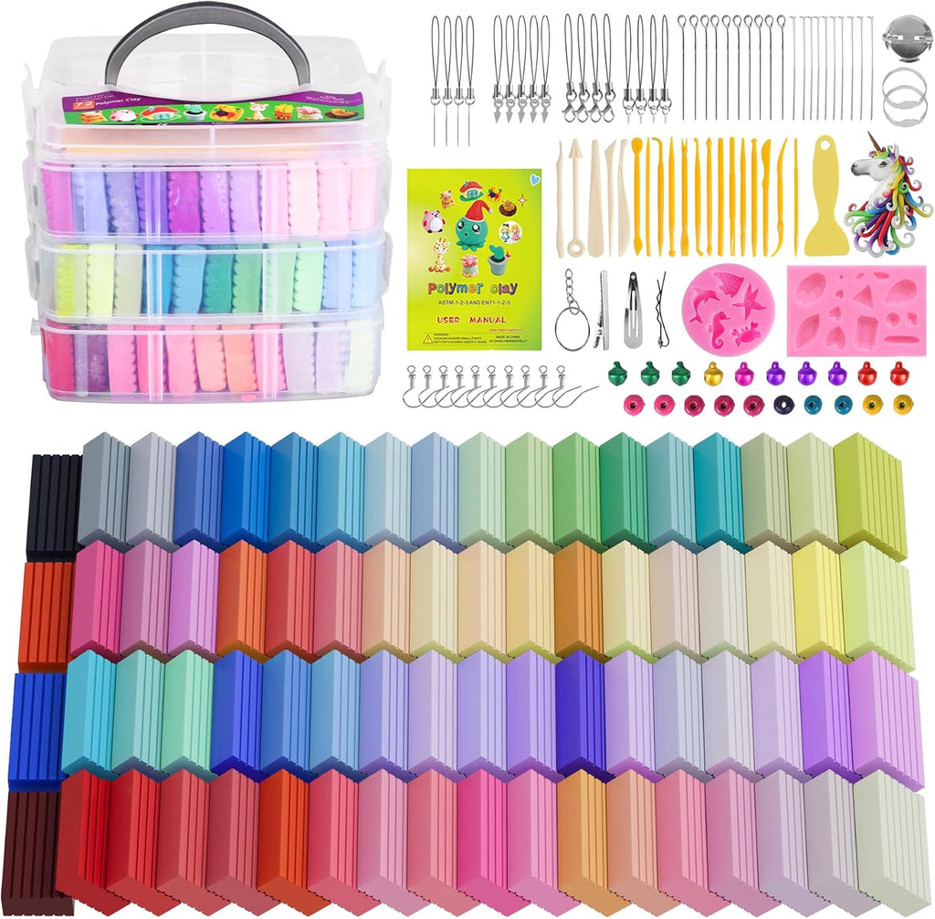72 Colores de Arcilla Polimérica Kit, DIY Joyería Manualidades Regalos para Principiantes