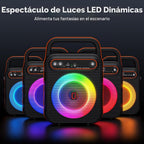 JYX Máquina de karaoke para adultos y niños, altavoz Bluetooth portátil con 2 micrófonos inalámbricos, sistema PA agudos y graves con luces LED, compatible con USB/AUX/TF/FM/REC para fiestas en casa al aire libre