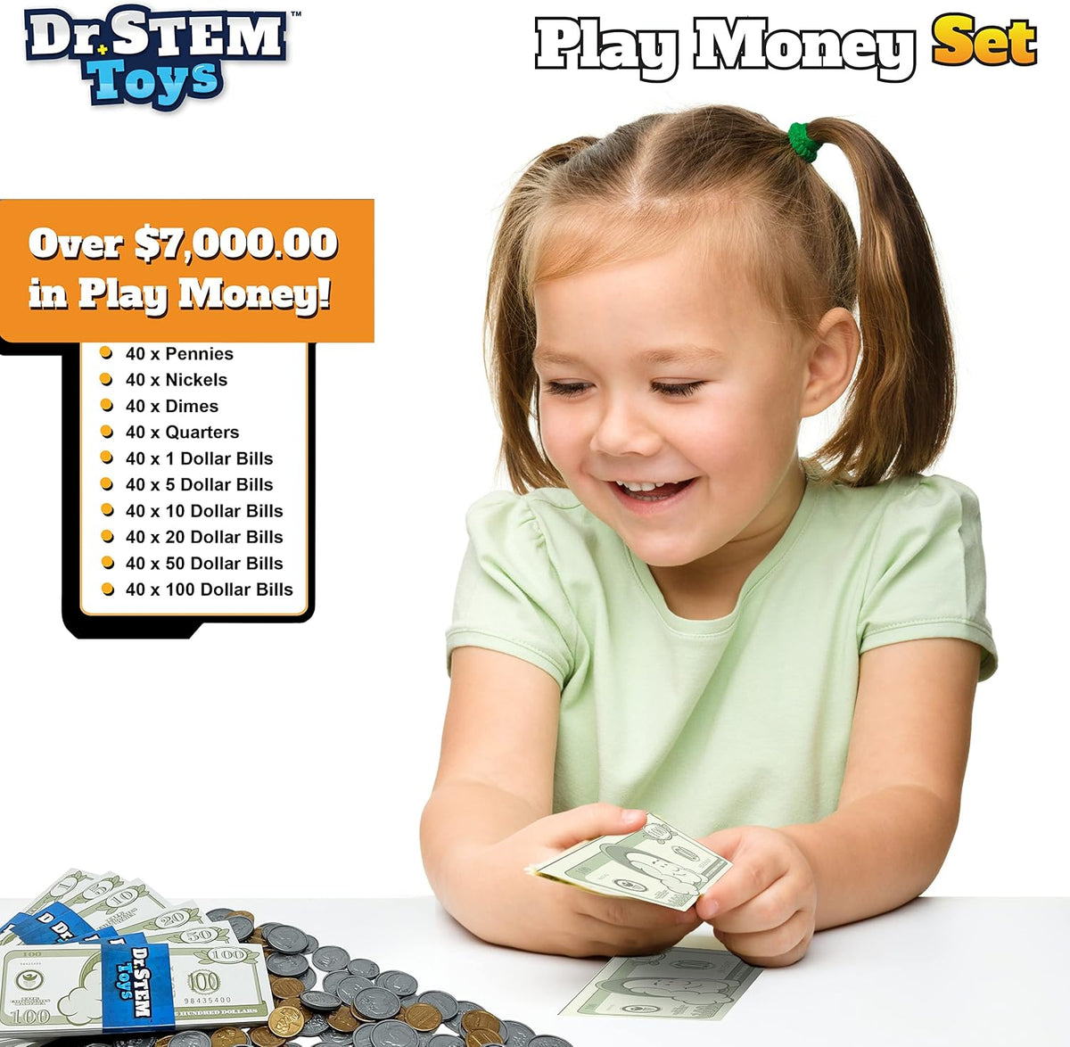 Dinero de juego para niños: el juego duradero en caja proporciona 400 piezas de billetes de dinero falsos realistas y monedas falsas para juegos de simulación, ayuda a los niños a aprender responsabilidad financiera y más