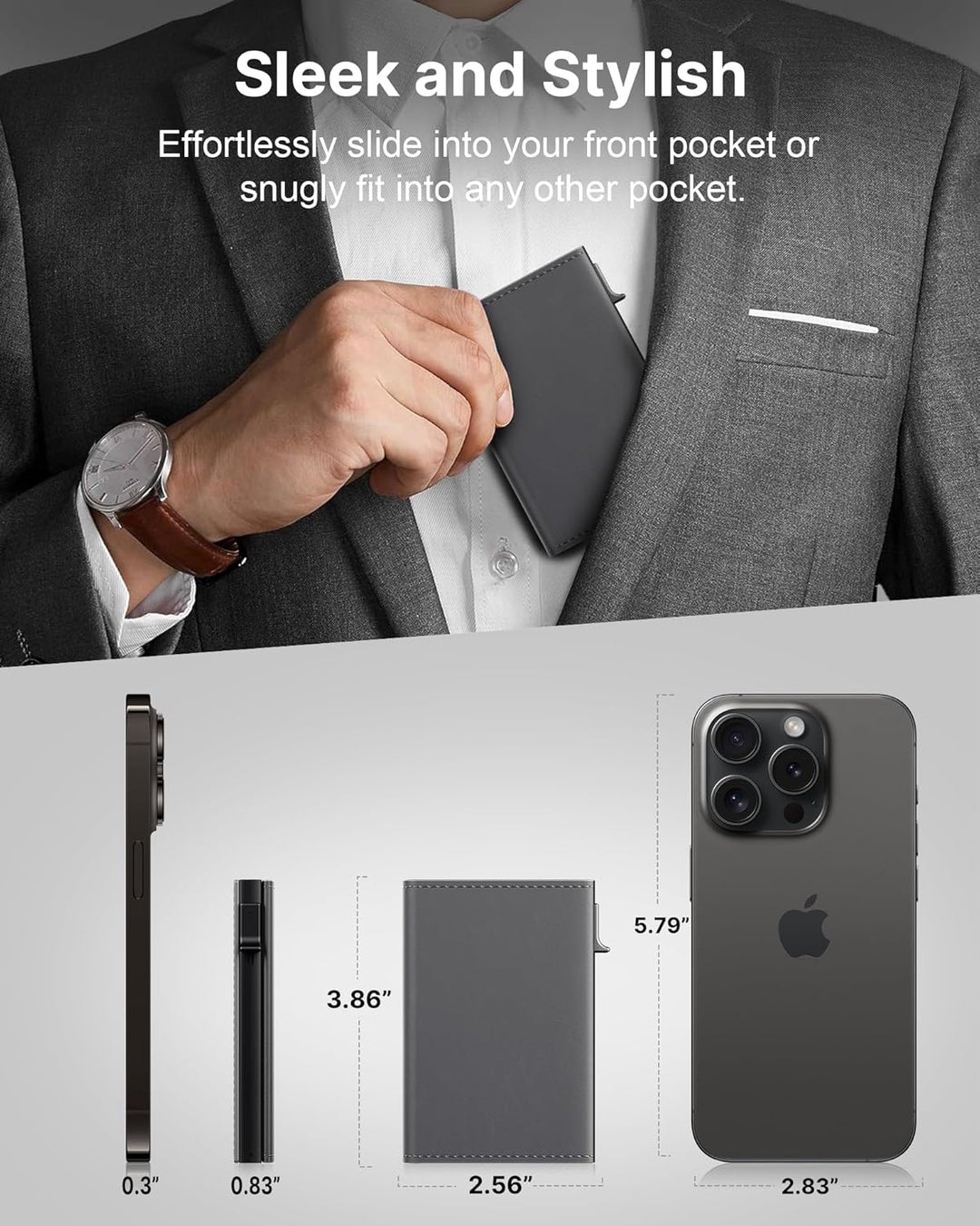 typecase Cartera inteligente para hombre, Gris (Deep Grey), Minimal...
