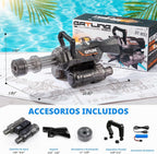 Pistola de agua con boquilla giratoria y luz LED, mochila de agua y tanque desmontable, largo alcance de 28 a 32 pies