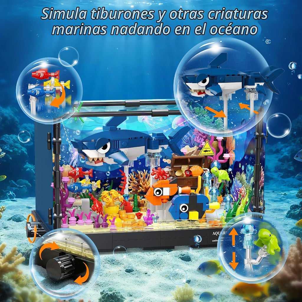 HOGOKIDS Juguete Acuario de Tiburones para Armar con Animales Móviles y Luz para Niños